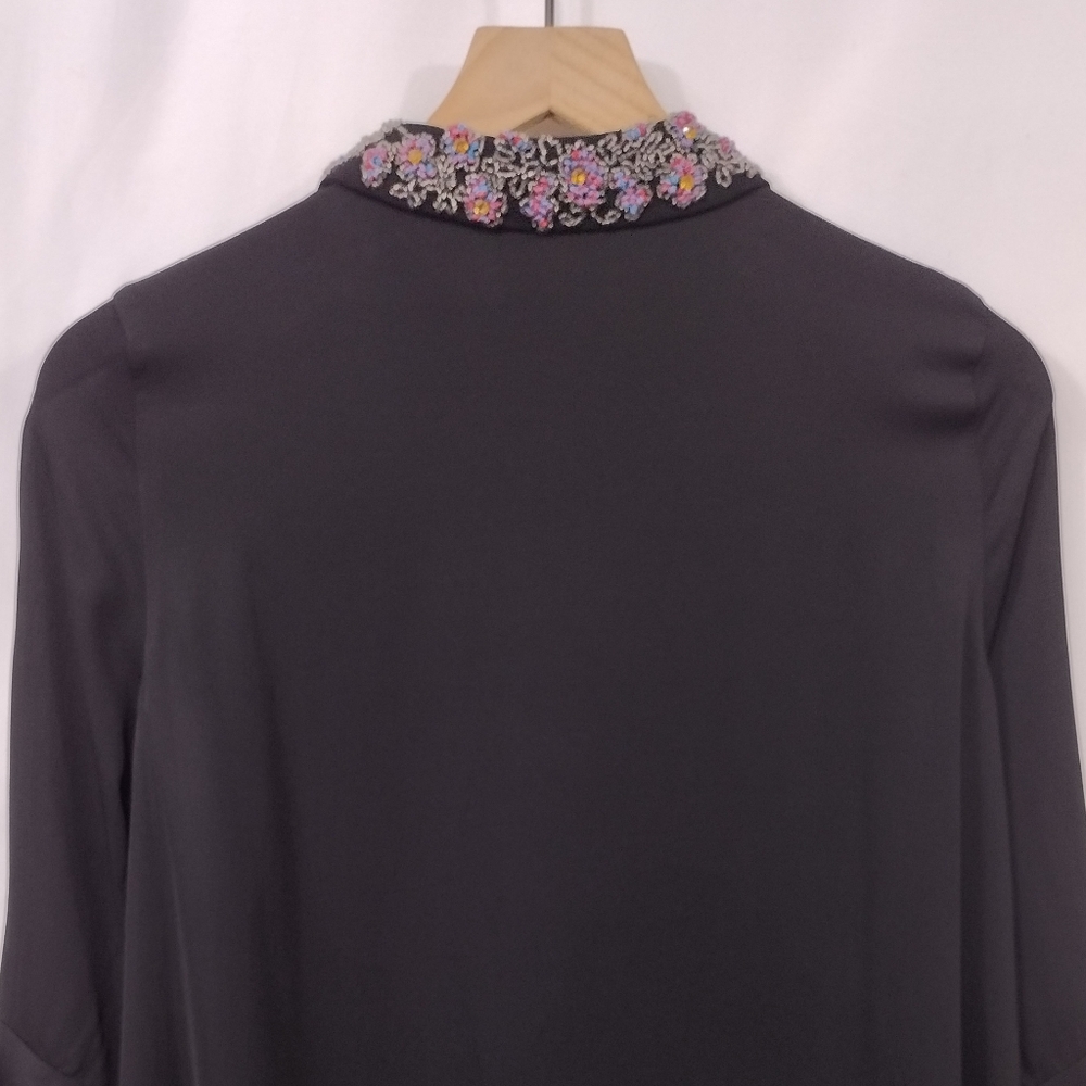 NWOT Zara Beaded Collar Blouse Women's S Black Boho Retro Y2K 90s Vintage - Picture 6 of 10